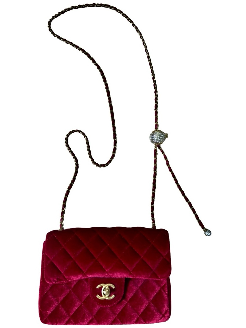 Chanel Burgundy Quilted Velvet Crossbody Bag